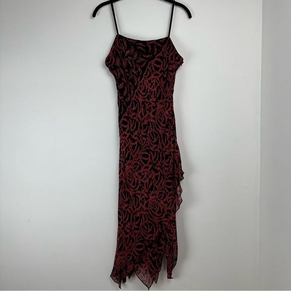 Eva Blue Dress Size 8 Petite Black Red Beaded Sequin Y2K Asymmetrical Whimsygoth - Picture 1 of 11